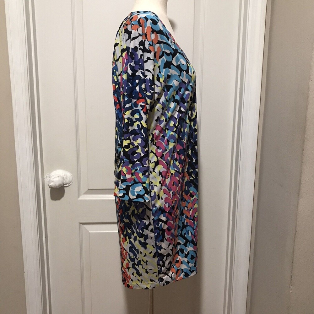 Trina Turk Size 8 Dominica Multi-Colored Print Midi V-Neck 3/4 Sleeves Dress - Picture 4 of 11